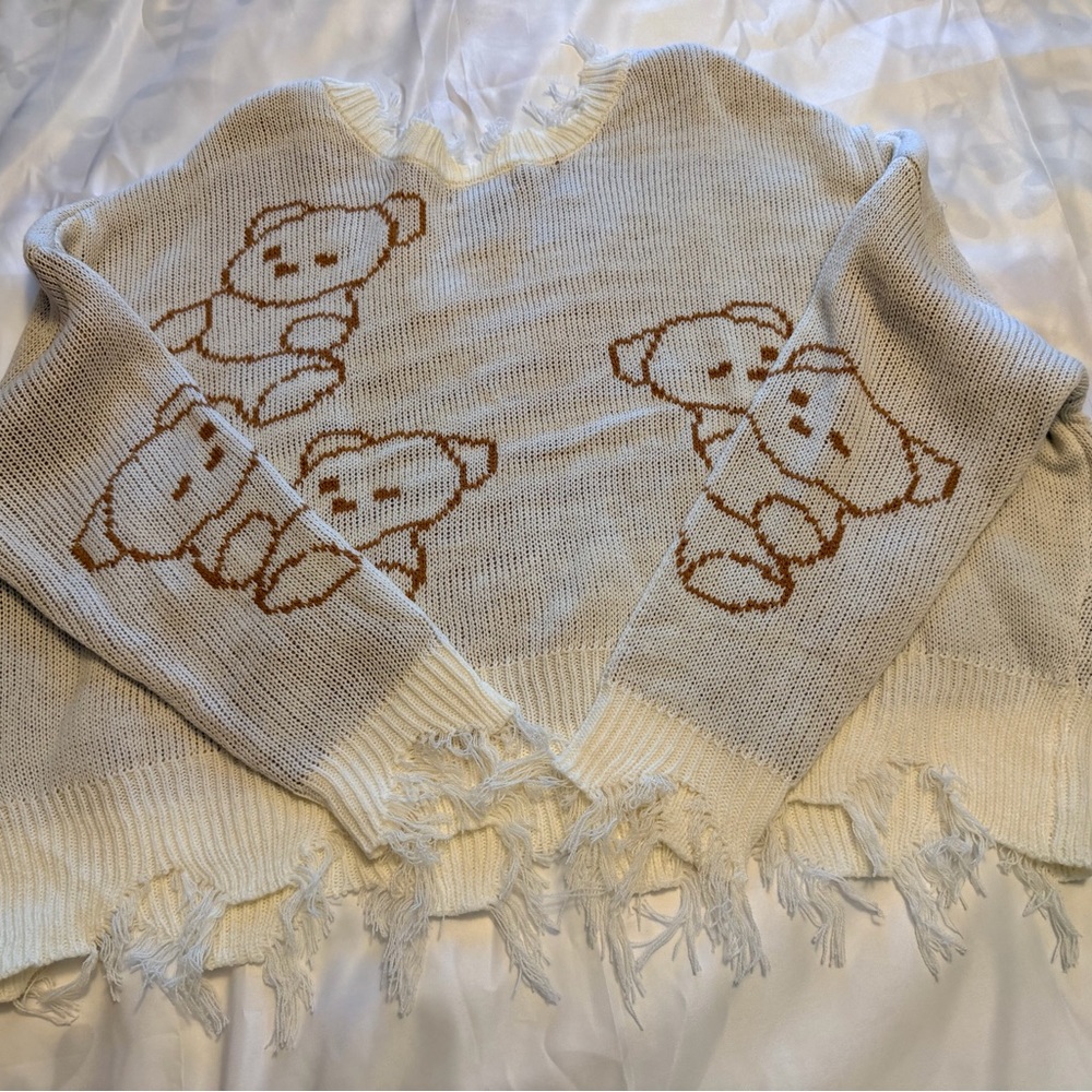 Teddy Bear Distressed Knit Sweater – Size XL